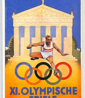 GERMANY *OLYMPICS* Art Postcard HURDLER 1936 Berlin 6pf FOOTBALL {samwells}PF262 - Image 1 of 4