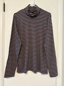 J. Camisa Top XL Crew #BB750 Para Mujer Azul Marino/Tostado Rayas Estampado Tejido Cuello Alto - Imagen 1 de 9