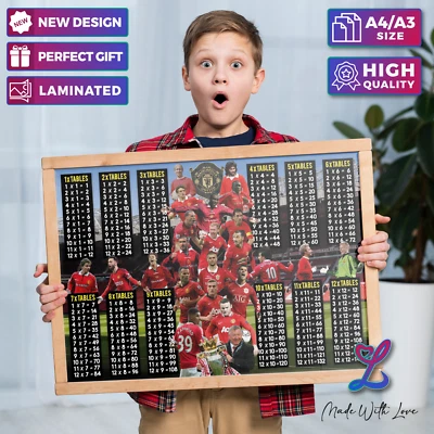 Manchester United Football Math Times Tables Multiplication Wall Poster A3 A4 A5 - Image 1 of 4