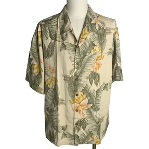Jamaica Jaxx Button Up Hawaiian Shirt XXL Beige Silk Floral Short Sleeve Camp - Picture 1 of 7