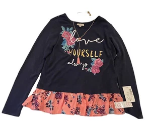 NWT Self Esteem Love Yourself Long Sleeve Graphic Shirt Top Girls Size Large 14 - Picture 1 of 8