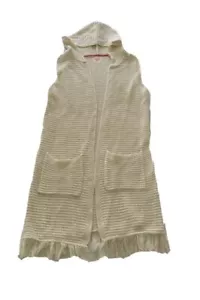 GIRLS size 14 knitted hooded ACRYLIC sleeveless tassels PIPING HOT cardigan 7571 - Picture 1 of 5