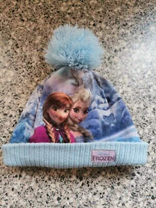 Disney Exclusive 4-8 Years Frozen Anna And Elsa Blue Fleece Lined Bobble Hat - Picture 1 of 4