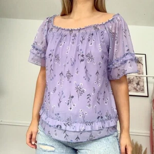Purple floral ditsy chiffon true vintage 00s y2k fairy blouse top SIZE XS - Picture 1 of 4