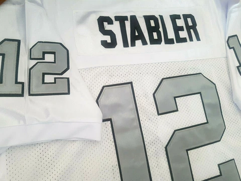 White/Silver NEW Oakland Raiders #12 Ken Stabler 2patches sewn Jersey Fast ship Cover