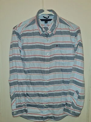 Tommy Hilfiger Girls 16/18 Blue Striped Long Sleeve Button Front Shirt Top - Image 1 of 4