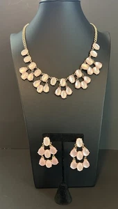 Conjunto de collar y pendiente perforado tono dorado rosa luna brillo boda - Imagen 1 de 12