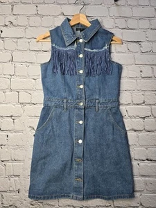 Coco And Shay Denim Fringe Western Cowboy Sleeveless Dress Size Medium - Picture 1 of 12