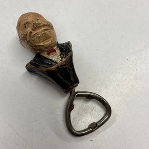 Vintage Hand Carved Wood Bottle Opener Man Head 4" Tuxedo Folk Art - Picture 1 of 16