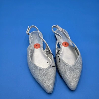 全新 Madden Girl Vanni-G 露背银色闪光平底鞋 7M — 第 1/4 张图片