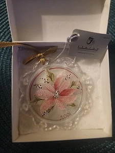 Fenton Signed Hand Painted Opalescent Glass Ornament w/ Poinsetta 2001 NWT - Picture 1 of 8