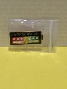 NEW, Social Battery With Moveable Hand Gold Plated Enamel Pin - Picture 1 of 3