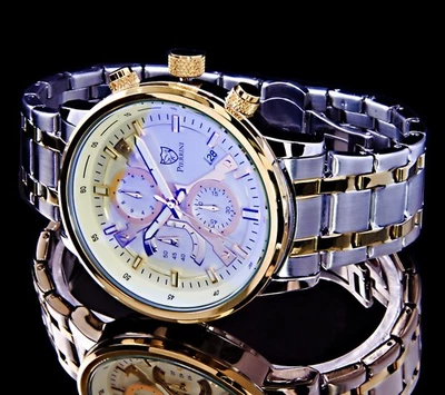 Pierrini Herren Armband Uhr Chronograph Silber Gold Farben Butterflyschließe - Bild 1 von 3