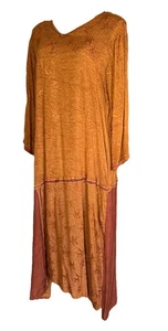 Maxi abito Simple People manica lunga donna XL marrone ambra Lagenlook hippie - Foto 1 di 13