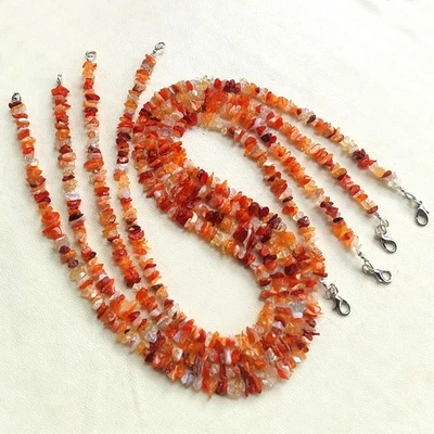 Mexican Orange Fire Opal Gems 6 mm Size Smooth Chips Shape Beads 17.5" Necklace - Image 1 of 4
