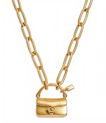 COACH MINI BOLSO ATIGRADO ENCANTO Collar Cadena Latón Tono Dorado Mate Nuevo con Etiquetas Foto 1 de 4