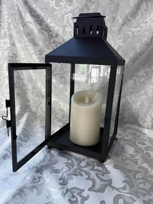 Linterna decorativa negra 14” LED temporizador de velas sin llama decoración interior exterior - EB Foto 1 de 2
