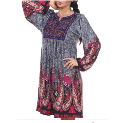 Vestido babydoll túnica bordada marca blanca para mujer talla S artístico boho hippie Foto 1 de 4