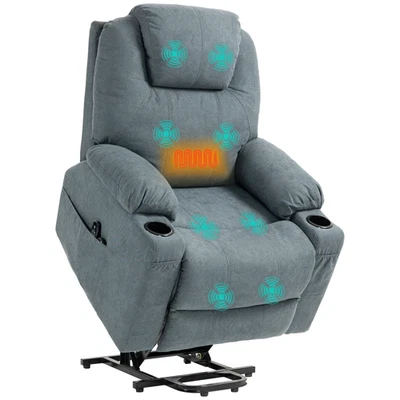 Charcoal Grey Linen Lift Chair with Vibration Massage & Heat, 90x101x107cm - Image 1 of 4