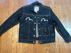 Evisu Vintage Embroidered Pocket Logo Blue Denim Jacket Small - Picture 1 of 3
