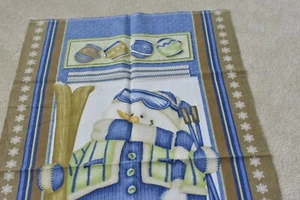 25" x 44", Blue Green Tan Skiing Snowman Flannel Panel, Henry Glass, P4010 - Picture 1 of 8
