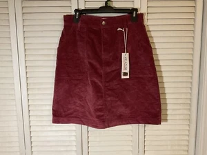 JEANIR Corduroy Burgundy Mini Skirt Front Zip Side Pockets Medium New With Tag  - Picture 1 of 7