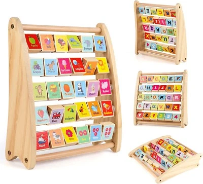 Wooden ABC-123 Abacus w/ 30 Letter and Number Tiles Kids Learning Education Toys - Image 1 of 4