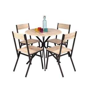 Set de comedor mesa redonda pequeña + 4 sillas, negro-roble - Port