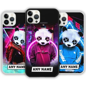 Personalised Name Neon Panda Mask Phone Case Cover for iPhone Samsung Gift - Picture 1 of 10