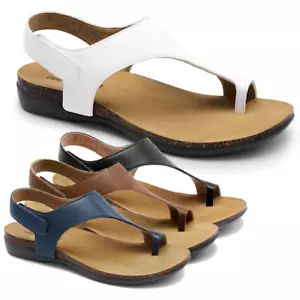 Women Cork Footbed Arch Support Sandals Casual Thong Walking Flat Sandals - Picture 1 of 50