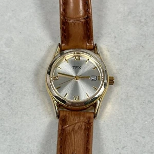 TFX Bulova Watch Womens 26mm Date Two Tone Brown Band Quartz New Battery - Picture 1 of 11