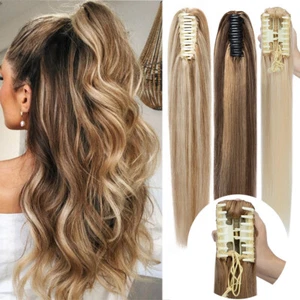 Claw Clip in Wavy Ponytail Extensions Pony Tail Remy Real Human Hair Hairpiece - Picture 1 of 47