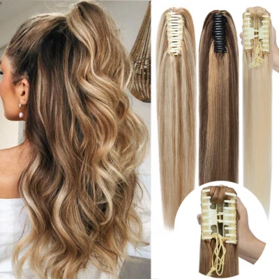 Claw Clip in Wavy Ponytail Extensions Pony Tail Remy Real Human Hair Hairpiece - Image 1 of 4