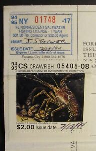 1994 1995 Florida Non-Resident Saltwater Fishing and Crawfish Stamps on License