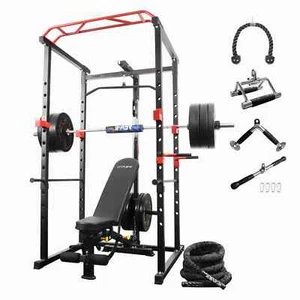 IFAST Power Cage and Weight Bench & 340lbs Weight Barbell Plates and 7Ft Bar Set - Picture 1 of 12