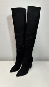 Jean-Michel Cazabat Black Suede Pointed Toe Heel Over the Knee Boots Womens 37.5 - Picture 1 of 20