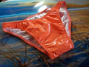 Mens Custom PVC vinyl Brief lined satin m l or xl orange  - Picture 1 of 2