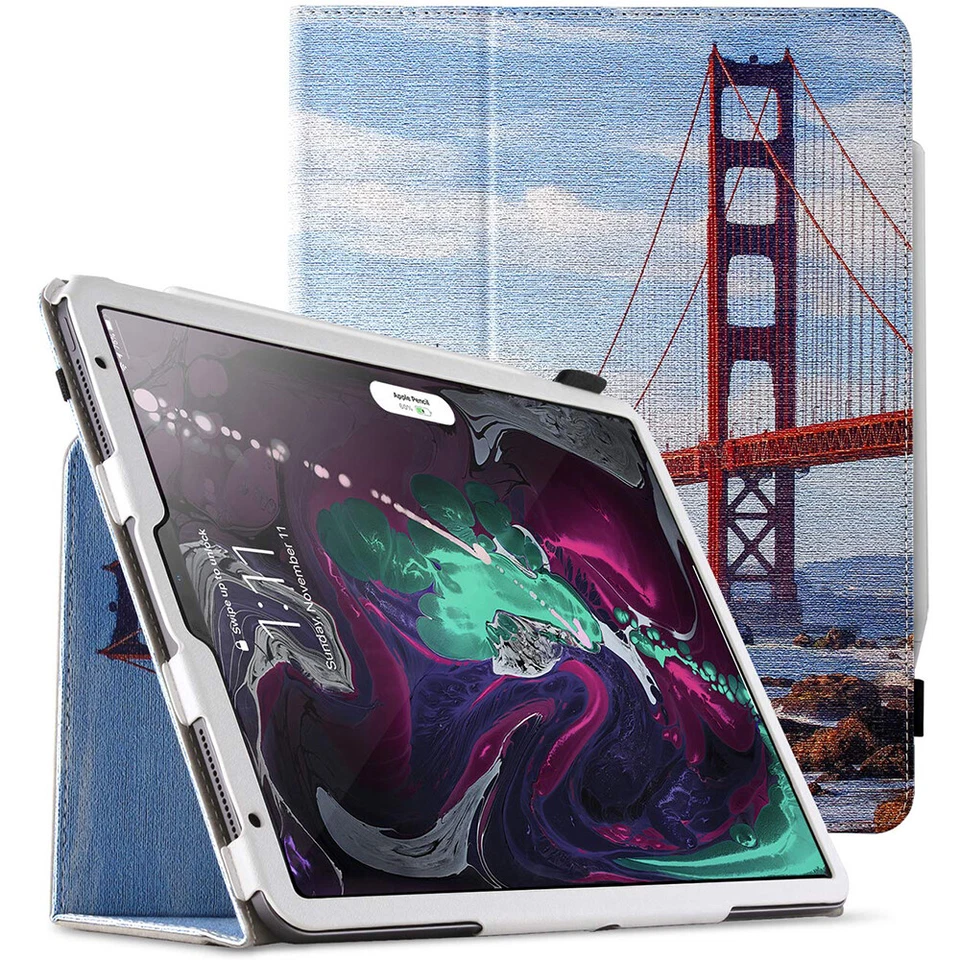 For iPad Pro 11 Case 2018 Poetic Leather Tablet Smart Cover (Golden Gate Bridge)