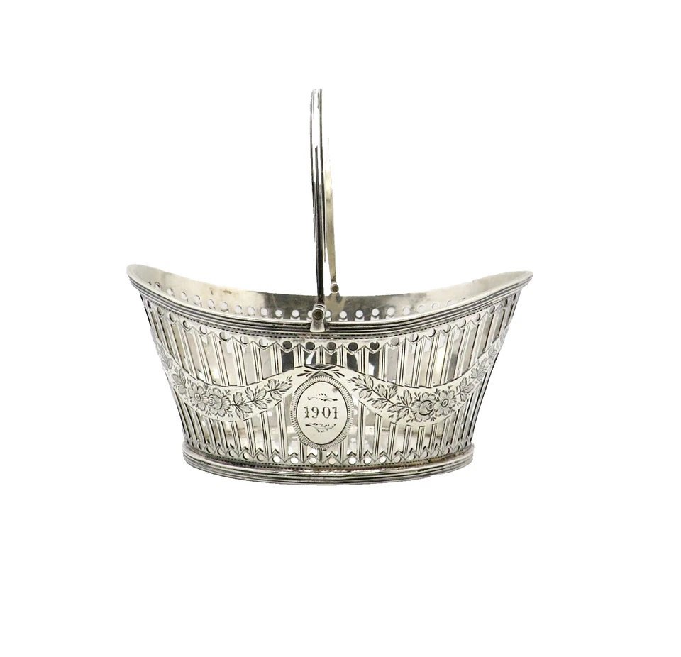 Antigua canasta holandesa de plata maciza de principios del siglo XX marcada alrededor de 1901 Foto 1 de 4