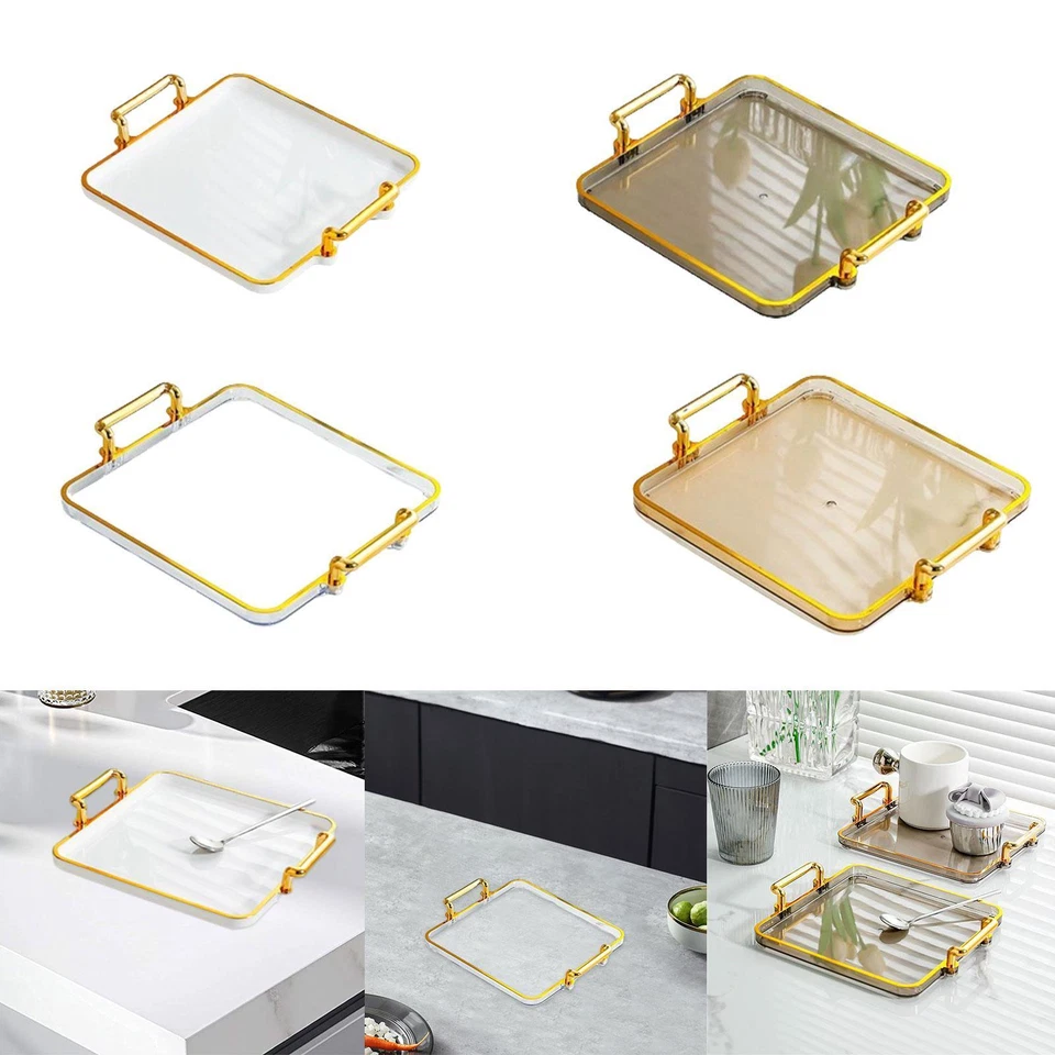 Coffee Table Decor Tray Gold Rim Decorative Tray with Handles Ottoman Tray - Image 1 of 1