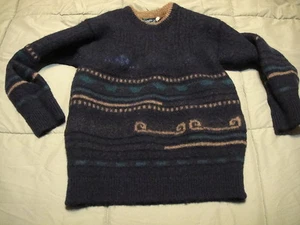 SWEATERS of IRELAND Vintage 100% Pure Wool Sweater Youth Large Blue IRELAND MADE - Picture 1 of 4
