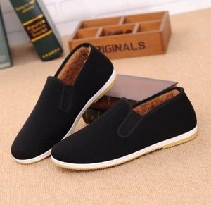 Mens Winter Martial Art Kung Fu Warm Cloth Shoes Fleece Lined Driving Flat Shoes - Picture 1 of 14