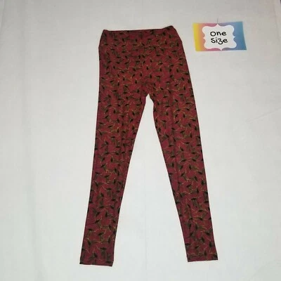 NUEVO SIN ETIQUETAS Leggings LuLaRoe Talla Única Malva Rojiza con Colibríes Negros y Amarillentos Foto 1 de 4