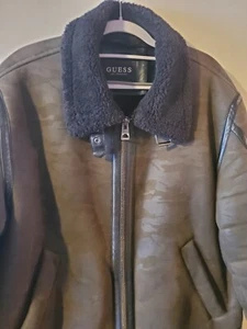 Guess Camouflage Faux Leather & Faux Sherpa Lined Men's Bomber Jacket Large - Picture 1 of 14