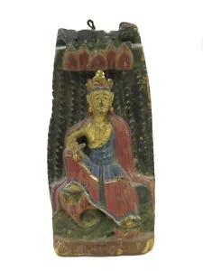 Antique Carved Wooden Buddhist Wall Plaque Hanging with Old Fong Inn's Stamp - Picture 1 of 10