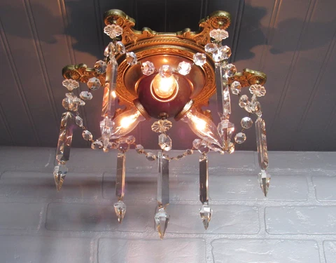 Rare Vintage Antique 1910's Theater Light Bronze Flush Mount Ceiling Fixture Cover
