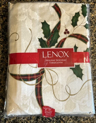 Lenox Holiday Nouveau Tartan White Tablecloth 60-by-84” Oblong Rectangular Read - Image 1 of 4