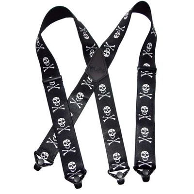Holdup Suspender Company 2" wide Biker Skull & Crossbones Suspenders for Men ... - Image 1 of 4