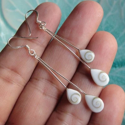 Thai earrings Shiva eye and sterling silver double water drop beautiful cool - Image 1 of 4