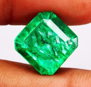 Esmeralda verde colombiana natural certificada de 11,55 quilates - piedra preciosa suelta talla Asscher - Imagen 1 de 11